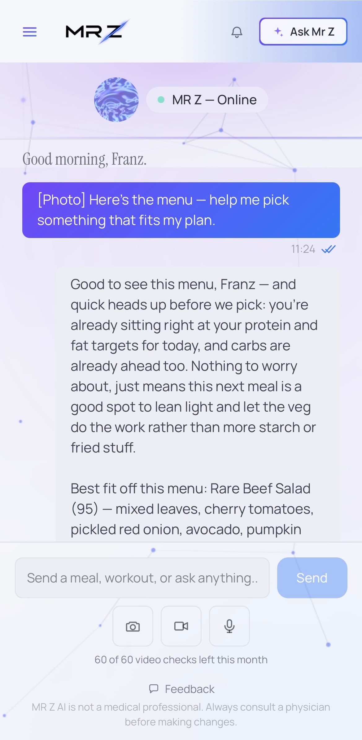MR Z's reply working through a restaurant tasting menu course by course against the day's targets