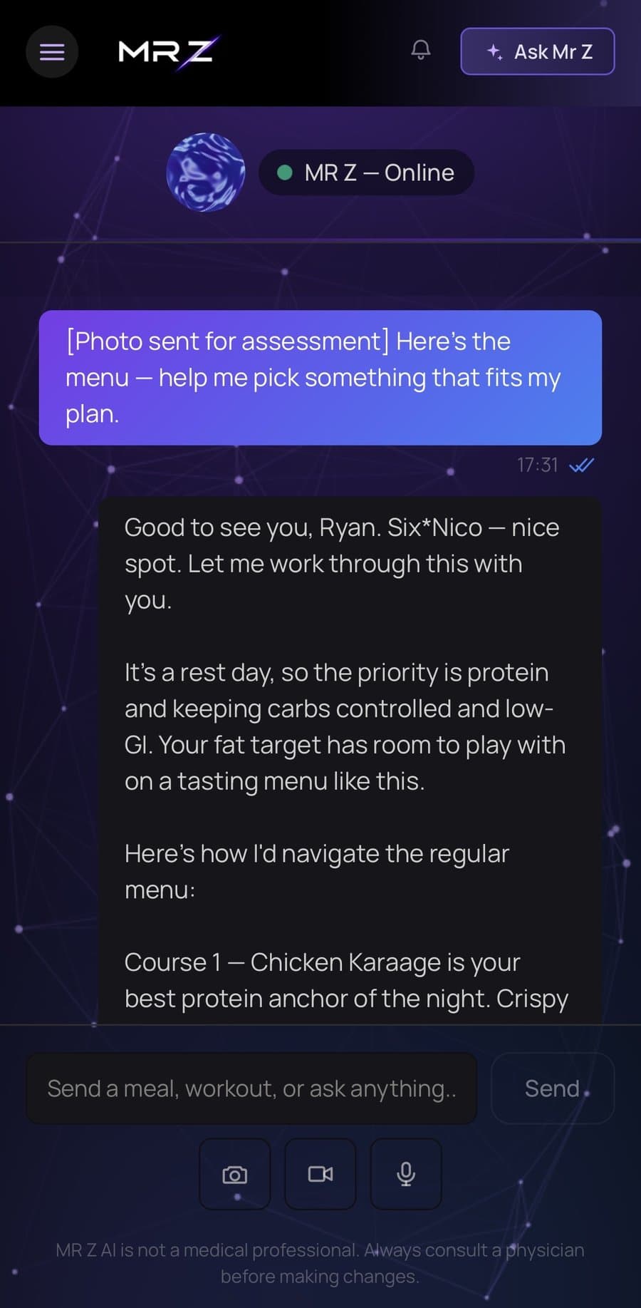 MR Z's reply working through a restaurant tasting menu course by course against the day's targets