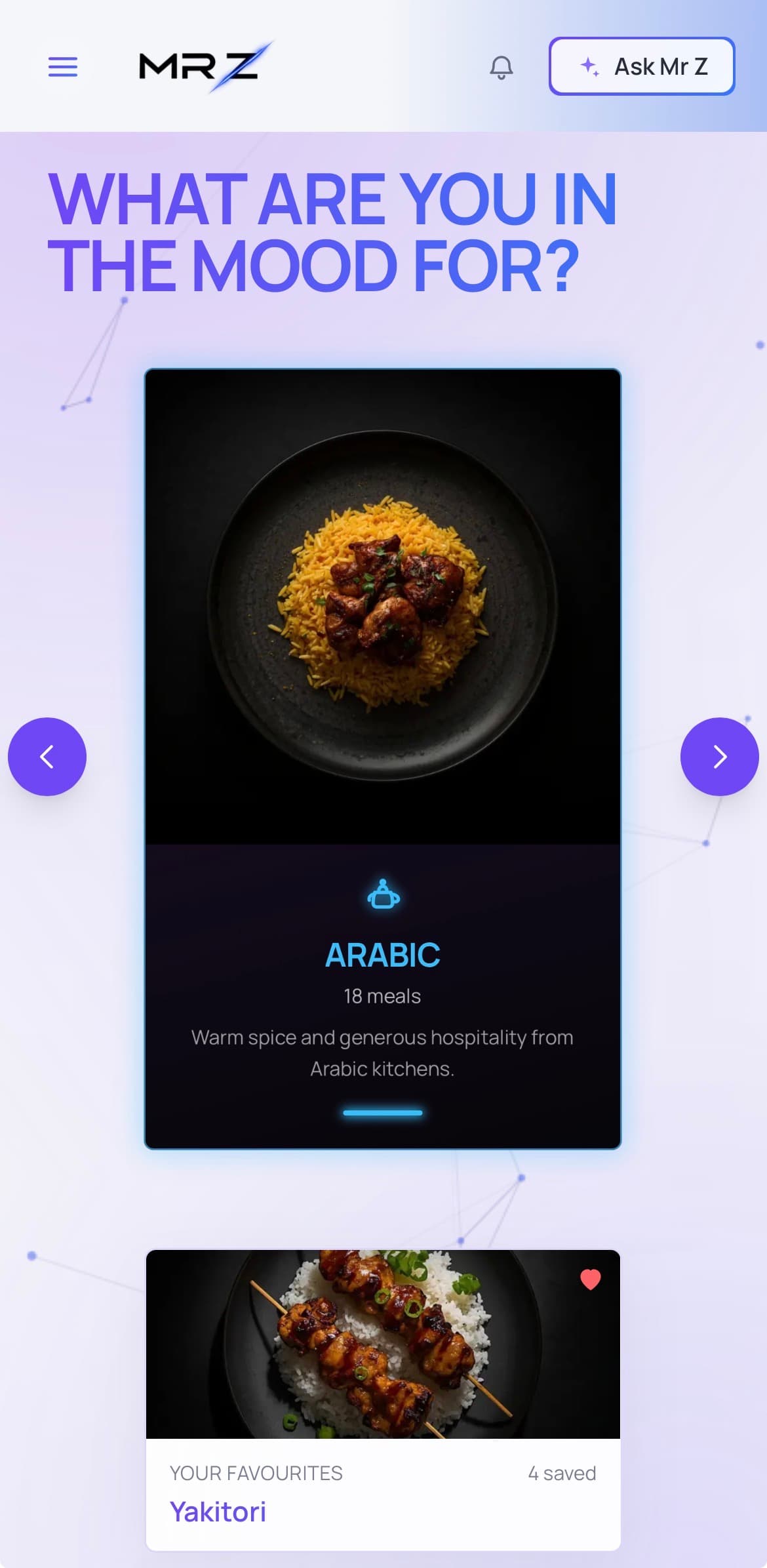The what-are-you-in-the-mood-for cuisine grid on a phone, showing the Asian category